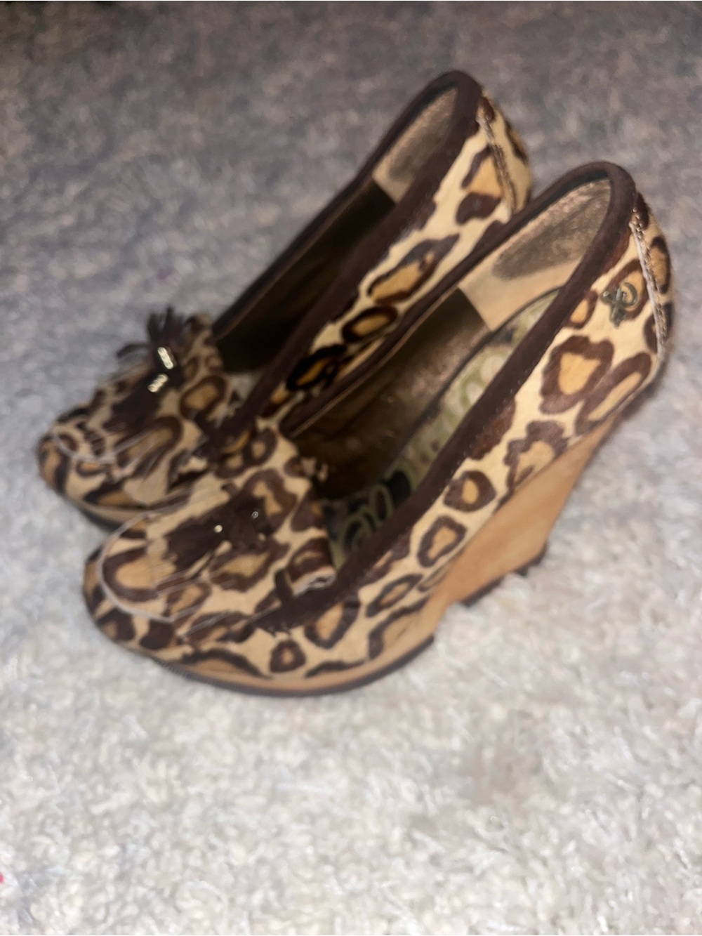 Sam Edelman Leopard Tassel Fringe Platforms